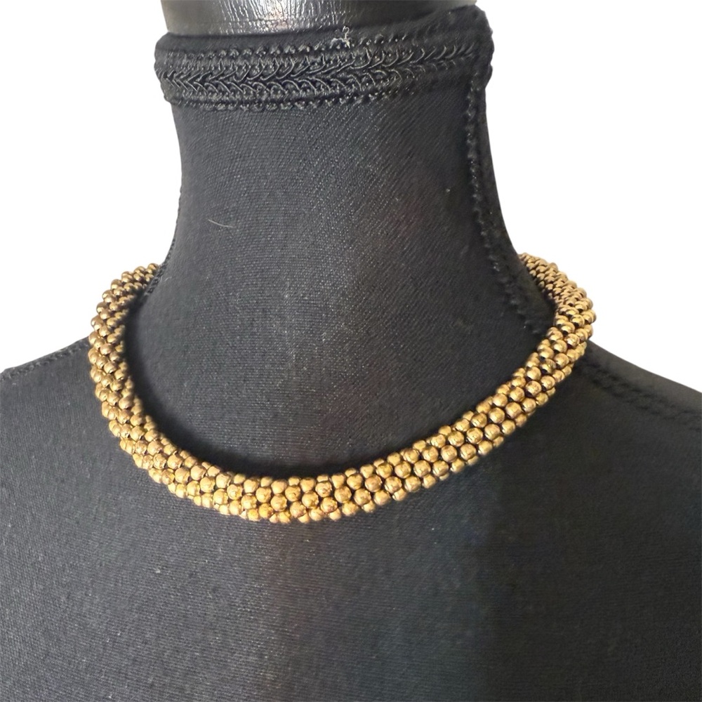 Gold Toned Ball Chain Chocker Necklace Layered Rope Pebbles A Stamp